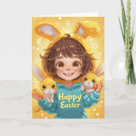 Girl in Bunny Ear Hoodie Osterkarte Karte