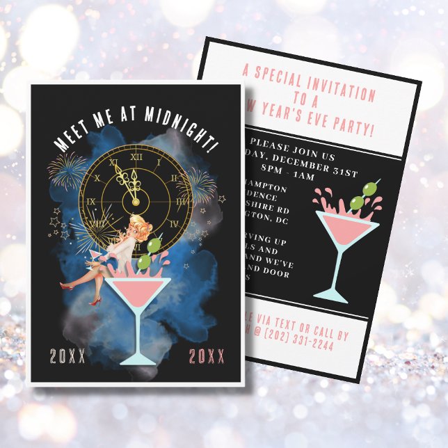 Girl in einem Martini-Glass Silvester-Party Einladung (Von Creator hochgeladen)