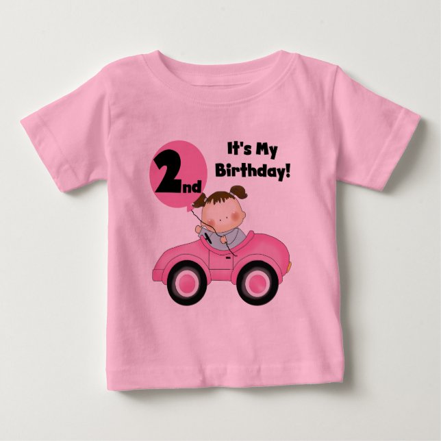 Girl in Pink Car 2nd Birthday Tshirts et cadeaux (Devant)
