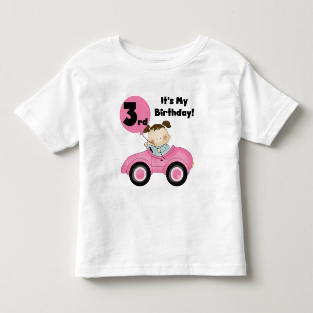 Girl in Pink Car 3e Anniversaire Tshirts et cadeau (Devant)
