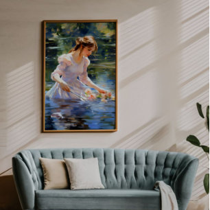 Girl in Pond Impressionismus Fotodruck