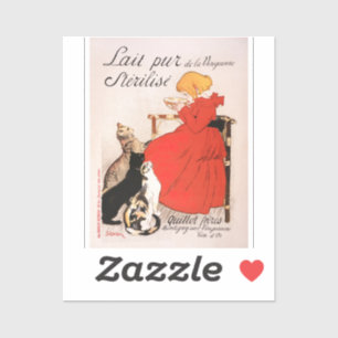 Girl in Red Dress Drink Milk Steinlen Poster Aufkleber