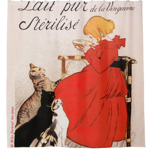 Girl in Red Dress Drinking Milk Steinlen Poster Duschvorhang (Vorderseite)