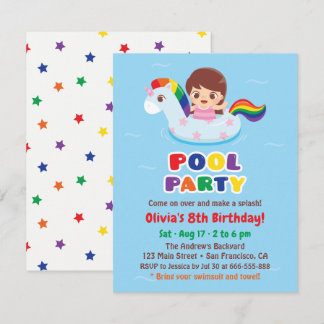 Girl in Unicorn Pool Float Kindergeburtstag Party Einladung