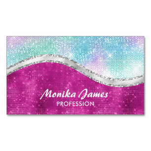 Girl Iridescent Pink Silver Imitats Glitzer Monogr Magnetische Visitenkarte