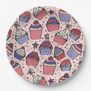 Girl July 4th Red White & Blue Patriotic Cupcakes Pappteller