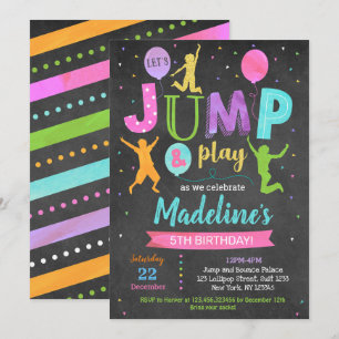 Girl Jump Trampoline Park Invitations d'anniversai