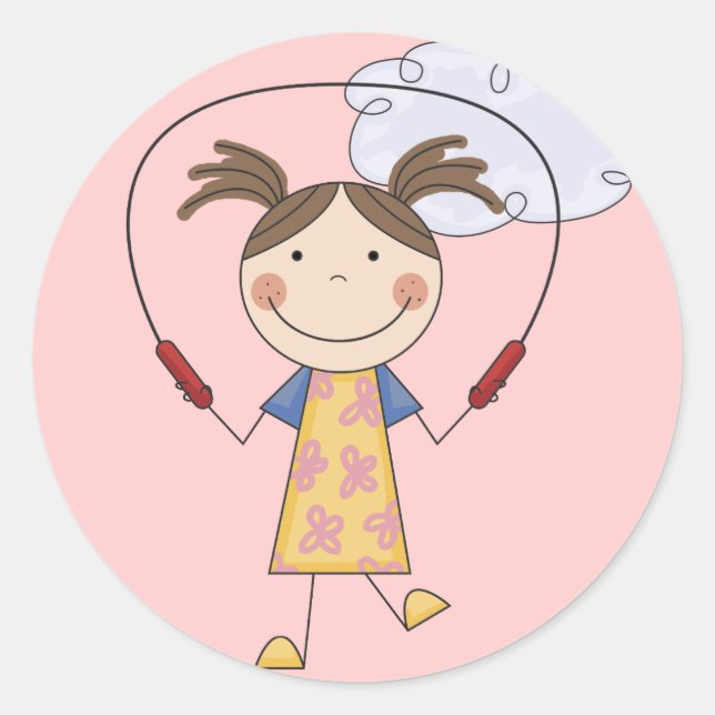 Girl Jumping Rope T - Shirt und Geschenke Runder Aufkleber (Vorderseite)