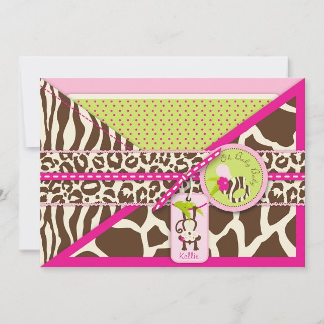 Girl-Jungle-Affe-Safari-Babydusche Einladung (Vorderseite)