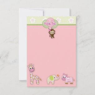 Girl Jungle Animal Baby Dusche Danke 3.5"x5" Mitteilungskarte