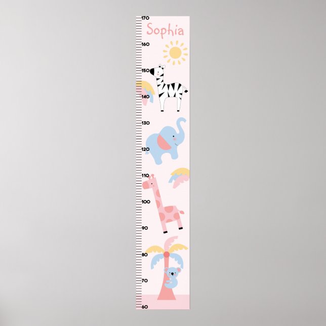 Girl Jungle Animal Growth Chart Behalte bei 8x44! Poster (Vorne)