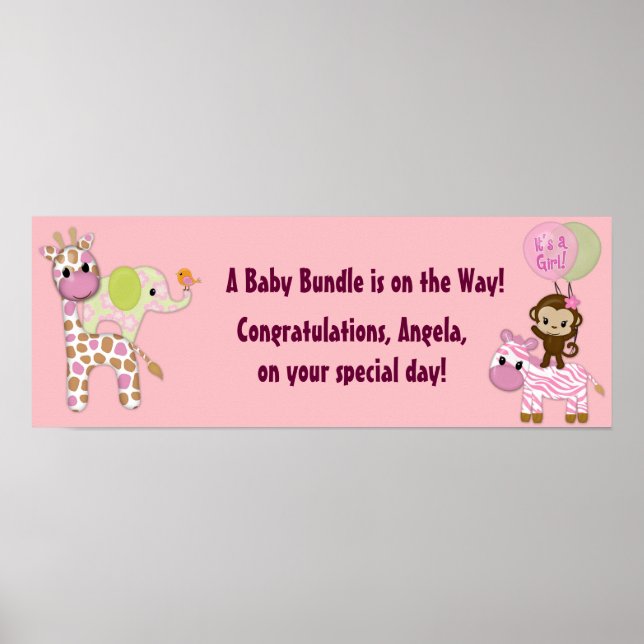 Girl Jungle Safari Baby Duschbanner Poster (Vorne)
