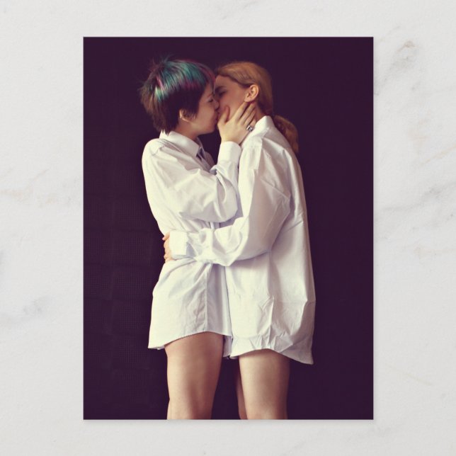 Girl Kiss Foto Postkarte (Vorderseite)