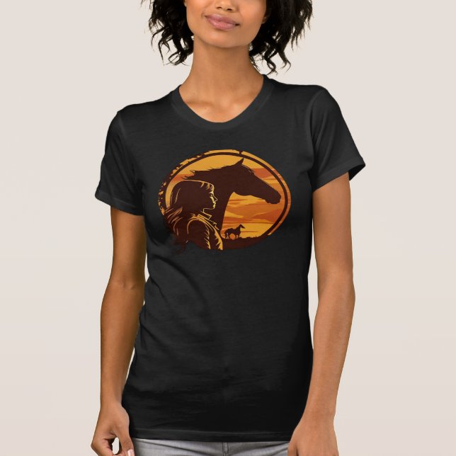 Girl Kissing Horse Retro Sunset T-Shirt (Vorderseite)