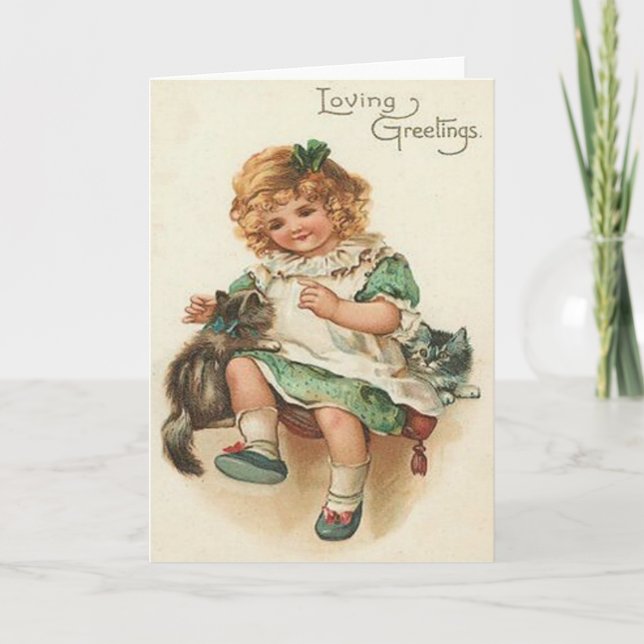 Girl Kitten Cat Birthday Karte (Vorderseite)