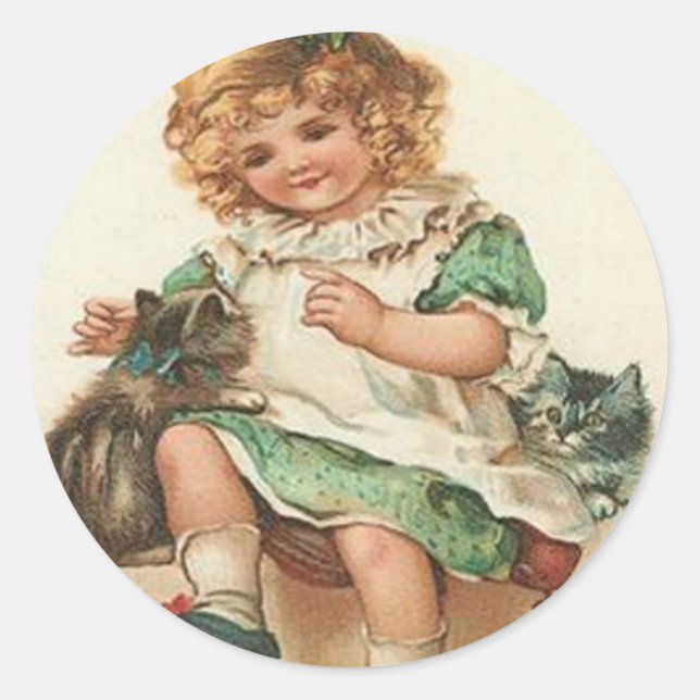 Girl Kitten Cat Birthday Runder Aufkleber (Vorderseite)