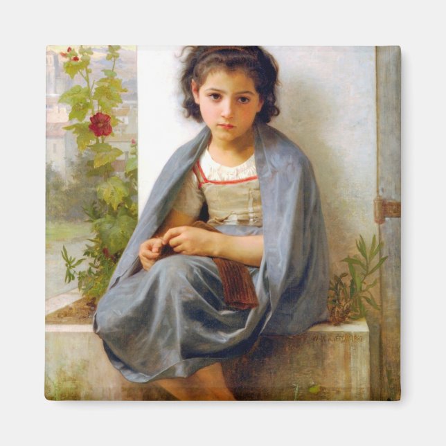 Girl Knitting, Bouguereau Magnet (Vorne)