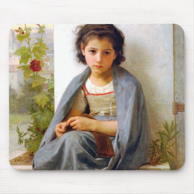 Girl Knitting, Bouguereau Mousepad (Vorne)