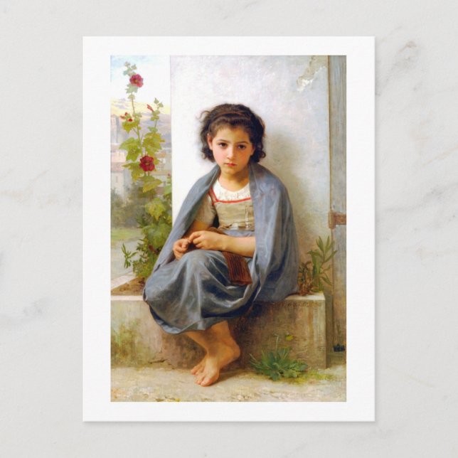 Girl Knitting, Bouguereau Postkarte (Vorderseite)