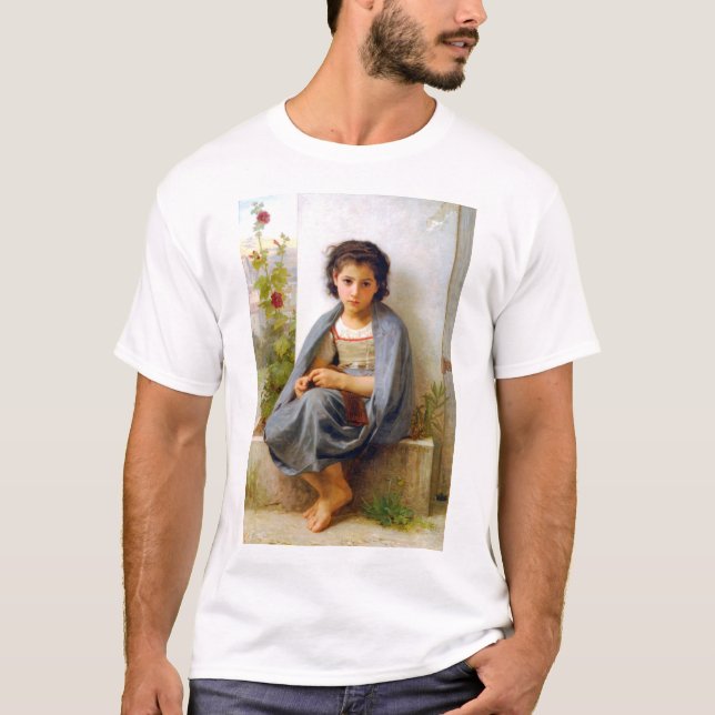 Girl Knitting, Bouguereau T-Shirt (Vorderseite)