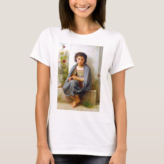 Girl Knitting, Bouguereau T-Shirt (Vorderseite)