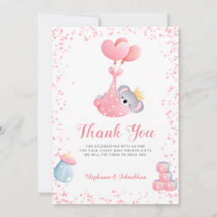 Girl Koala Bear Danke für die Baby Duschkarte