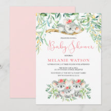 Girl Koala Bush Babies Baby Shower Einladungen