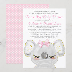 Girl Koala mit Maske Drive by Baby Dusche Einladung
