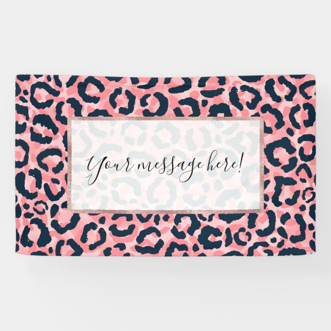 Girl Künstlerisch Pink Blue Leopard Animal Print Banner (Horizontal)