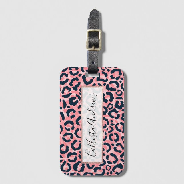 Girl Künstlerisch Pink Blue Leopard Animal Print Gepäckanhänger (Vorderseite Vertikal)