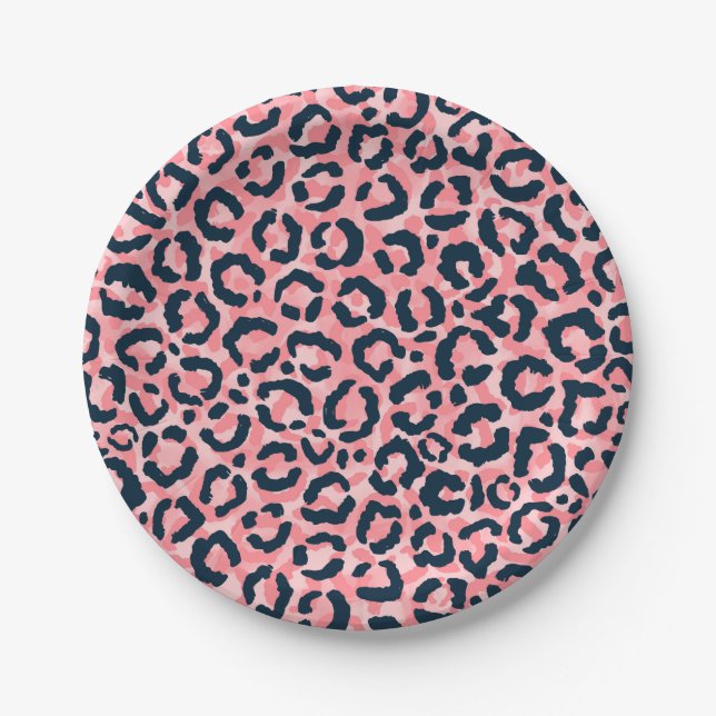 Girl Künstlerisch Pink Blue Leopard Animal Print Pappteller (Vorderseite)