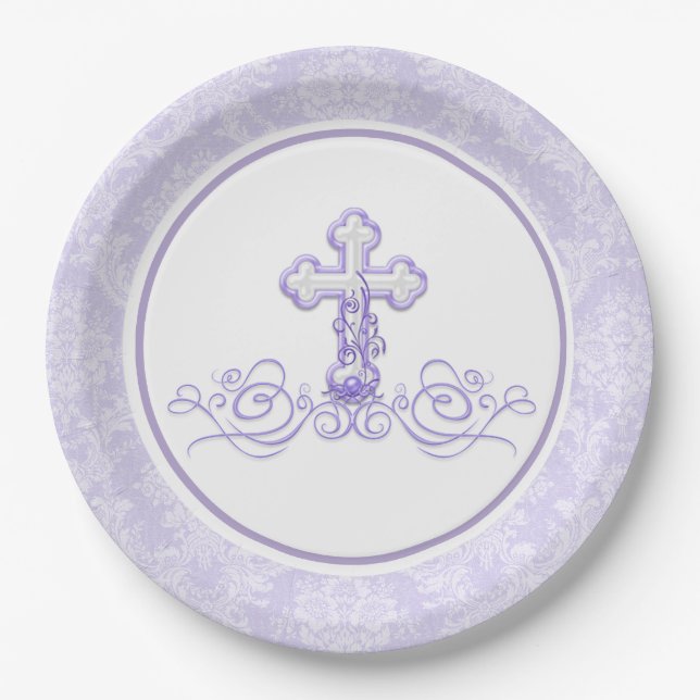Girl Lavender Lila Taufen Papier Teller (Vorderseite)