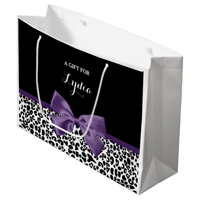 Girl Leopard drucken Hübsche Lila Multifunktionsle Große Geschenktüte (Vorderseite Schrägansicht)