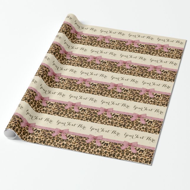 Girl Leopard Print Baby Pink Bow Geschenkpapier (Ungerollt)