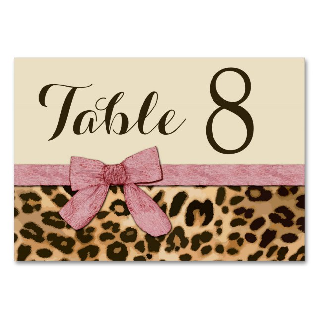 Girl Leopard Print Baby Pink Bow Tischnummer (Vorderseite)