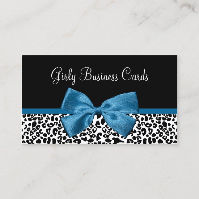 Girl Leopard Print Boutique Hübsch Blue Ribbon Visitenkarte (Vorderseite)