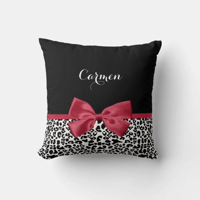 Girl Leopard Print helle rote Band mit Namen Kissen (Vorderseite)