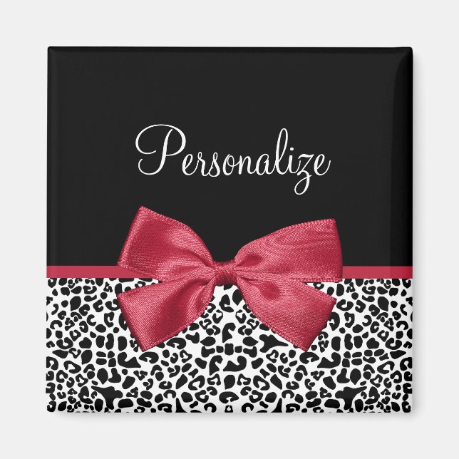 Girl Leopard Print helle rote Band mit Namen Magnet (Vorne)