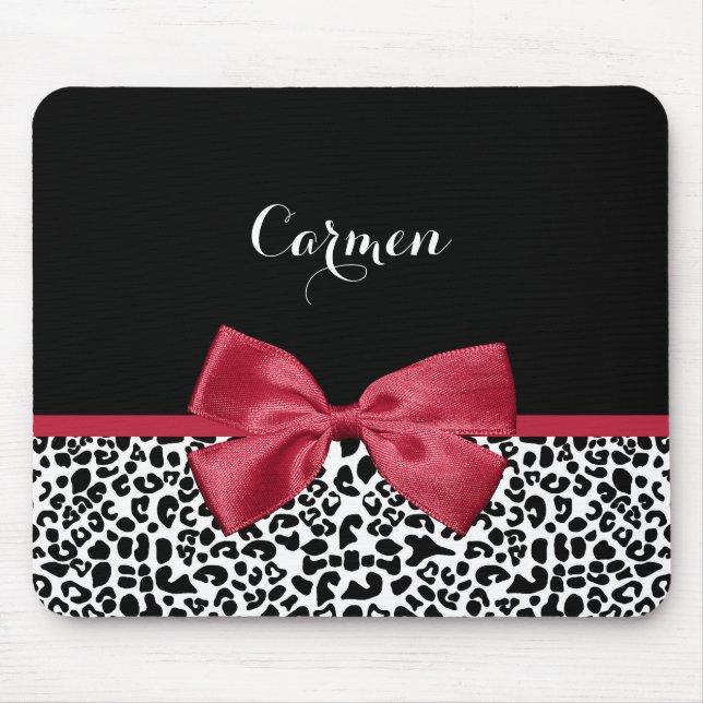 Girl Leopard Print helle rote Band mit Namen Mousepad (Vorne)