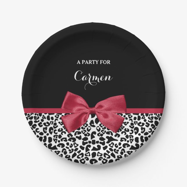 Girl Leopard Print helle rote Band mit Namen Pappteller (Vorderseite)