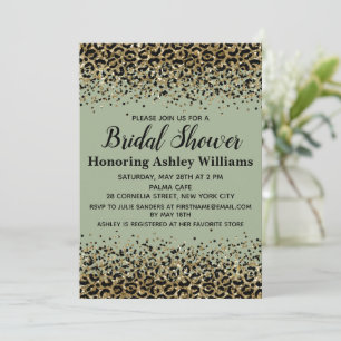 Girl Leopard Sage Green Black Gold Brautparty Einladung