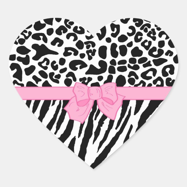 Girl Leopard Zebra Animal Print und Niedlicher ros Herz-Aufkleber (Vorderseite)