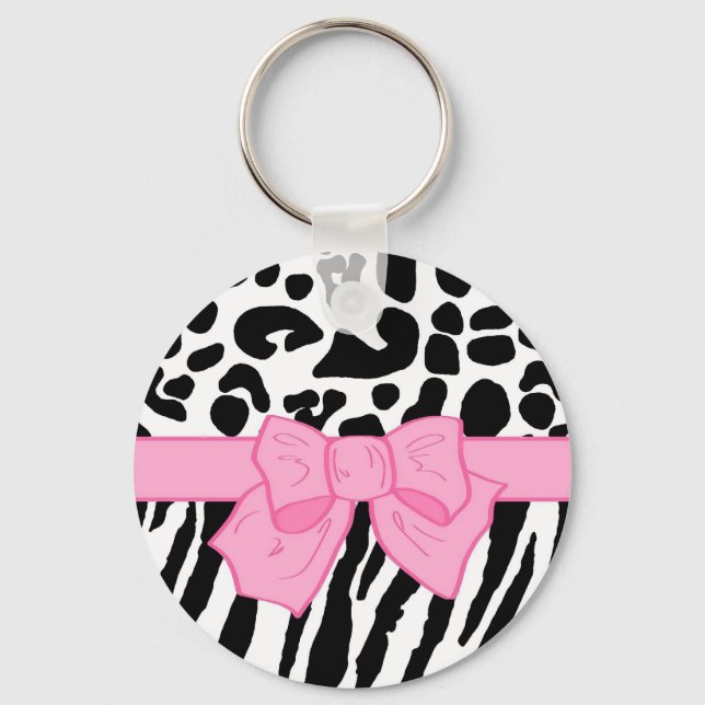 Girl Leopard Zebra Animal Print und Niedlicher ros Schlüsselanhänger (Vorderseite)