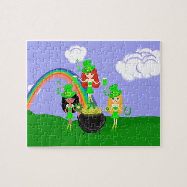 Girl Leprechauns Regenbogen und Gold (Horizontal)