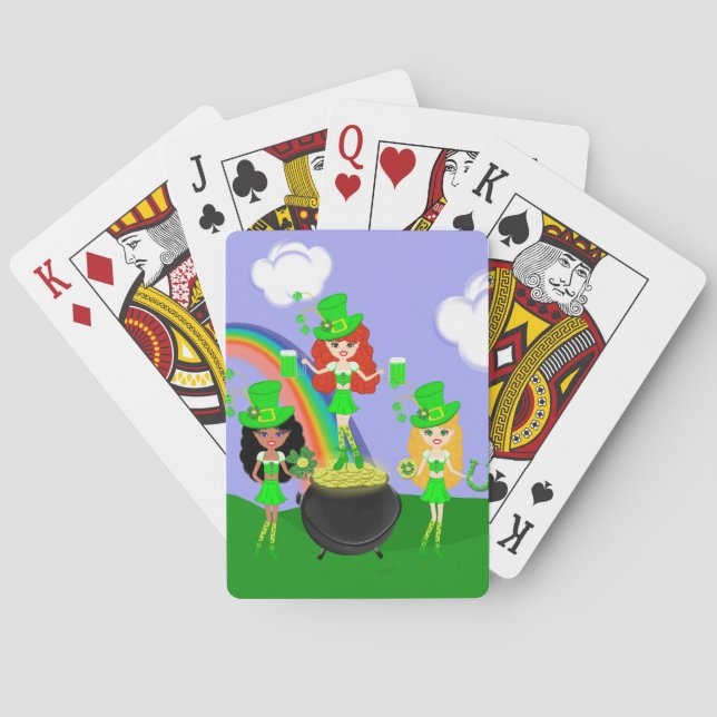 Girl Leprechauns Regenbogen und Gold Spielkarten (Rückseite)