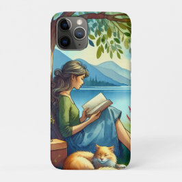 Girl Lesend a Book under a Tree with a Sleepy Cat Case-Mate iPhone Hülle