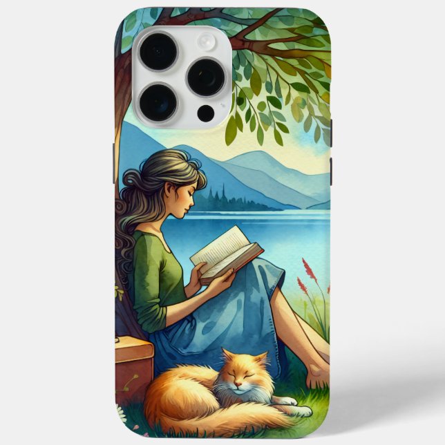 Girl Lesend a Book under a Tree with a Sleepy Cat Case-Mate iPhone Hülle (Rückseite)
