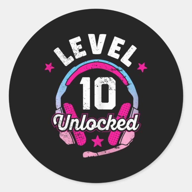 Girl Level 10 Entsperrtes Videospiel 10. Geburtsta Runder Aufkleber (Vorderseite)