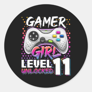 Girl Level 11 Entsperrtes Videospiel 11. Geburtsta Runder Aufkleber