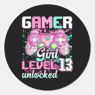 Girl Level 13 Entsperrtes Videospiel 13. Geburtsta Runder Aufkleber